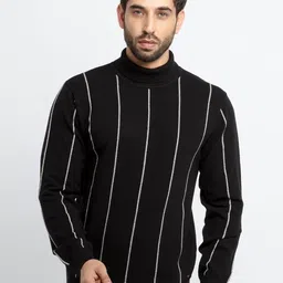 Status Quo Men Black & Off White Striped Acrylic Pullover Sweater-picture-23