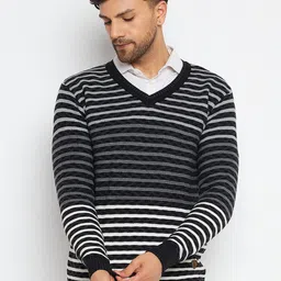 Duke Striped V-Neck Acrylic Pullover-image-51