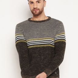 Duke Men Brown & White Striped Pullover-3