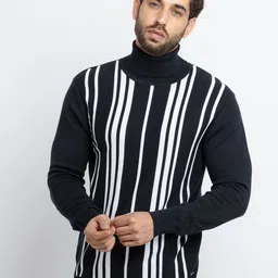 Status Quo Men Navy Blue & White Striped Cotton Pullover Sweater-image-81