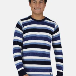 Monte Carlo Men Blue & Off White Blend Wool Striped Pullover-image-54