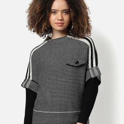 Campus Sutra Women Grey & White Self-Design Sweater-image-30