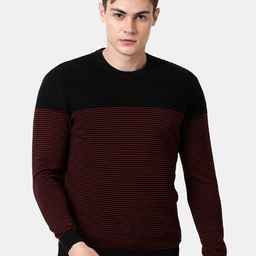 t-base Men Black & Red Striper Cotton Crewneck Sweater-image-81