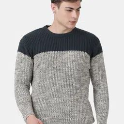 t-base Men's Navy Ecru Mix Stylized Wool Blend Sweater-image-24