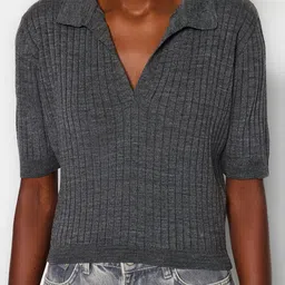 Trendyol Ribbed Shirt Collar Pullover-11