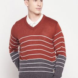 Duke Men Orange & Grey Striped Acrylic Pullover-image-37