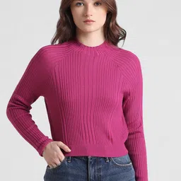 ONLY Mock Collar Acrylic Ribbed Pullover-14