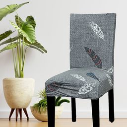 HOUSE OF QUIRK Grey & White Printed Non-Slip Removable Chair Cover-picture-15
