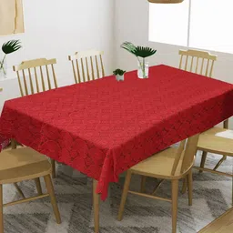 WEAVERS VILLA Maroon Solid 6-Seater Cotton Rectangle Table Cover-54
