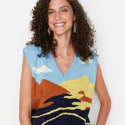 Trendyol Women Blue & Yellow Printed Pullover-image-25
