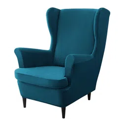 HOKIPO Turquoise Blue Velvet Wing Chair Cover-picture-12