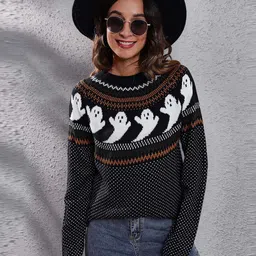 StyleCast Black & White Abstract Printed Acrylic Pullover Sweater-picture-6