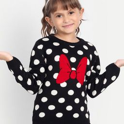 YK Girls Black & White Minnie Bow Printed Pullover-image-1