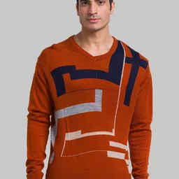 Parx Men Rust & Blue Printed Pullover-picture-28
