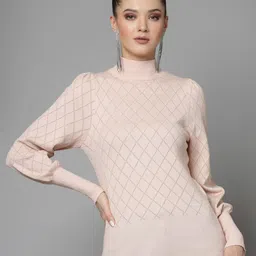 Mafadeny Self Design Cable Knit High Neck Pullover-image-15
