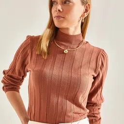 BIANCO LUCCI Striped Self Design Turtle Neck Pullover-image-69