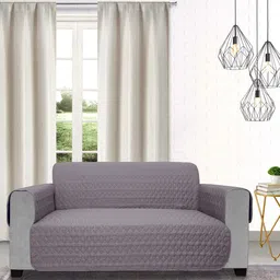 DREAM CARE Navy Blue & Grey Quilted Reversible 4 Seater Sofa Cover With Pockets-image-15