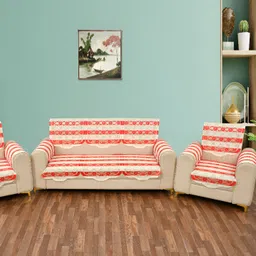 BIGGER FISH Beige & Red 10 Pcs 5 Seater Sofa Cover-10