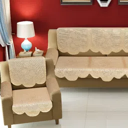 BIGGER FISH Beige 10 Pieces Self Design Sofa Covers-image-8