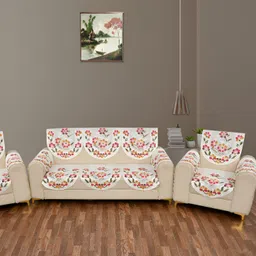 BIGGER FISH White Floral 10 Pieces 5 Seater Sofa Cover-image-21