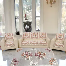 BIGGER FISH Beige and Brown 10 Pieces Self Design Sofa Covers-62