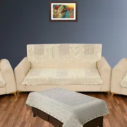 BIGGER FISH Beige Floral Embroidered 10 Pcs 5 Seater Sofa Cover-14