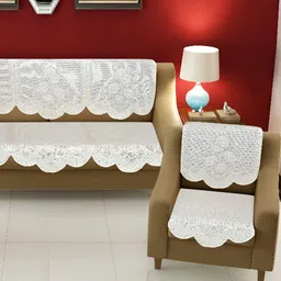 BIGGER FISH Beige Floral 10 Pcs 5 Seater Sofa Cover-11