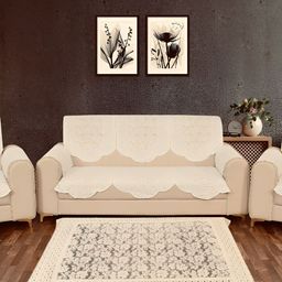 BIGGER FISH Beige 16 Pieces Self Design Sofa Covers-image-32