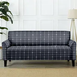 Cortina Grey & White Checked Printed 3-Seater Sofa Covers-15