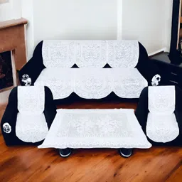 BIGGER FISH White Embroidered 5 Seater Sofa Cover-image-82