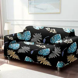 Cortina Black & Blue Printed 2-Seater Stretchable Non-Slip Sofa Slipcover-image-69