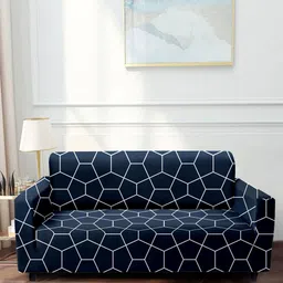 Cortina Navy Blue Printed 1-Seater Stretchable Non-Slip Sofa Slipcover-image-45