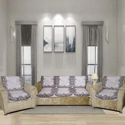 BELLA TRUE  6 Pieces Cream & Brown Digital Printed 5-Seater Sofa Cover-image-39
