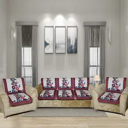 BELLA TRUE Pack Of 6 Maroon & Blue Digital Printed 5-Seater Sofa Cover-25