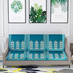 Nendle Blue & White Woven-Designed Pure Velvet 3-Seater Sofa Cover-image-30