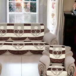 BIGGER FISH Brown 10 Pieces Self Design 5 Seater Sofa Covers-4