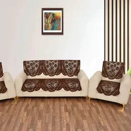 BIGGER FISH Brown Embroidered 5 Seater Sofa Cover-image-33