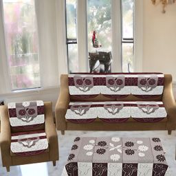 BIGGER FISH Brown 12 Pieces Self Design 5 Seater Sofa Cover-image-93
