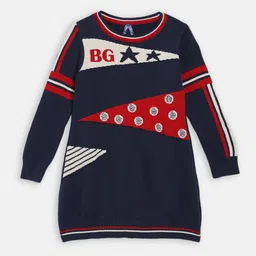 Blue Giraffe Girls Red Printed Knitted Pullover-image-30