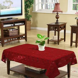 Kuber Industries Maroon & White Ethnic Motifs 4-Seater Rectangle Cotton Table Cover-43