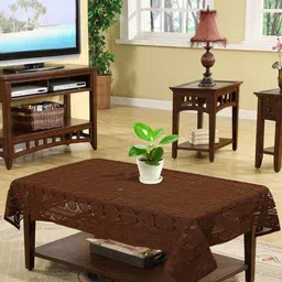 Kuber Industries Brown Self-Design 4-Seater Rectangle Cotton Table Cover-27