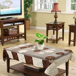 Kuber Industries Grey & Brown Floral Printed 4-Seater Rectangle Cotton Table Cover-58