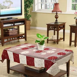 Kuber Industries Red & Cream Flower Print 4 Seater Cotton Table Cover-13