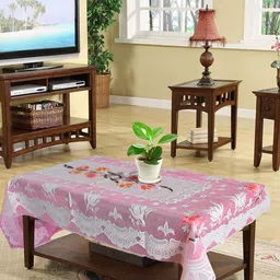 Kuber Industries Pink & White Floral Printed 4-Seater Rectangle Cotton Table Cover-29