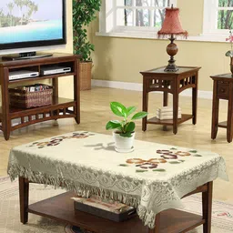 Kuber Industries Cream-Coloured & Pink Floral Printed 4-Seater Rectangle Cotton Table Cover-39