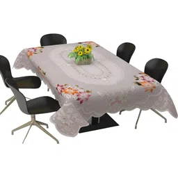 BIGGER FISH Peach & White Cotton 6 Seater Table Cover image 4