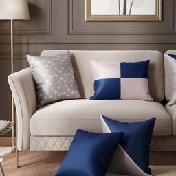 Stoa Paris Navy Blue & White 5 Pieces Checked Square Cushion Covers-14
