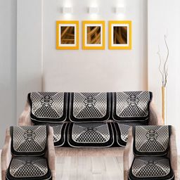 Nendle Black & Off-White 6 Pieces Printed 5 Seater Sofa Cover Set-image-50