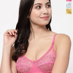 Docare Pack of 3 Floral Self Design Full Coverage Cotton Bralette Bra-picture-11
