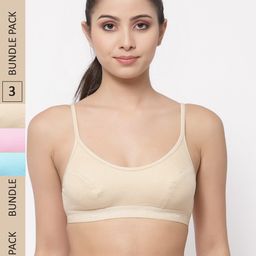 College Girl Pack Of 3 Cotton Non Padded High Support All Day Comfort Sports Bra-image-55